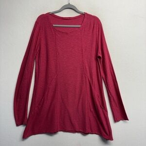 Cut loose Fuscia Pink Long sleeve shirt tunic cotton linen XL tee blouse